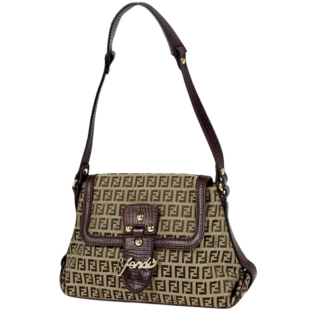 Fendi Zucchino Shoulder Bag Hobo Canvas Brown